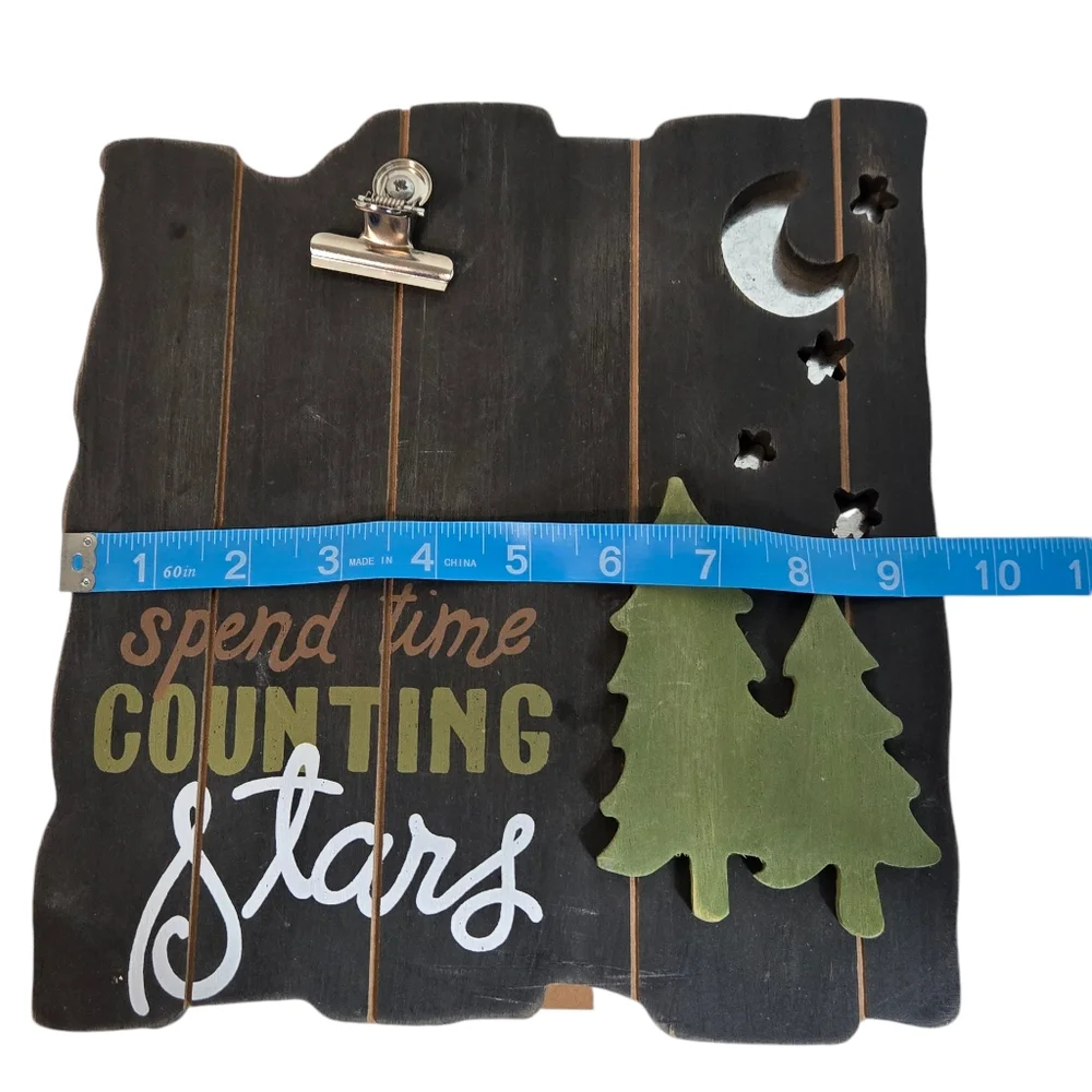 Rustic “Spend Time Counting Stars” Wood Photo Clip Frame – Cabin Decor